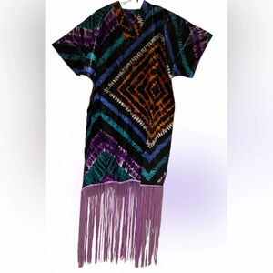 Zixluxe Kaftan Adire fringe  Dress Anthro pattern kaftan
